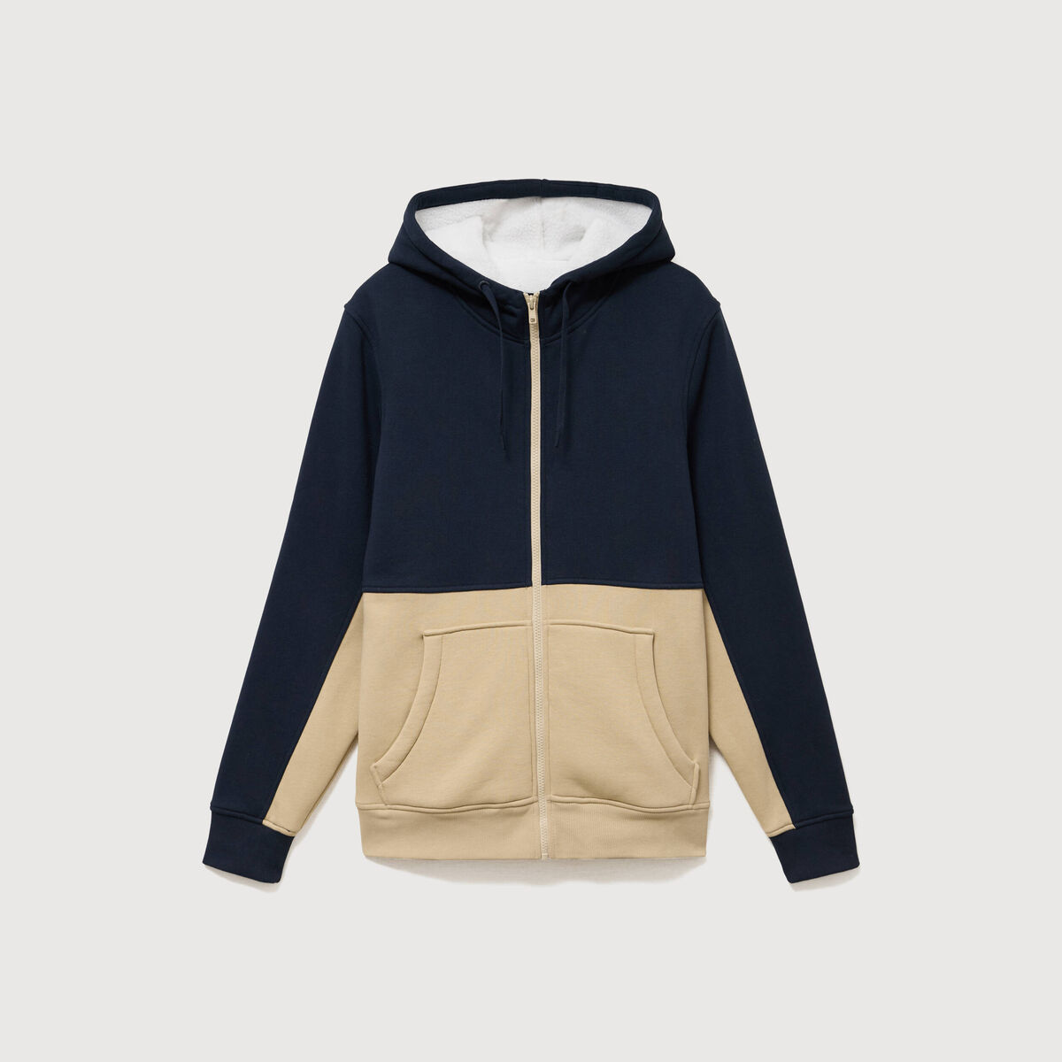 Sweat droit sherpa &agrave; capuche bleu marine homme