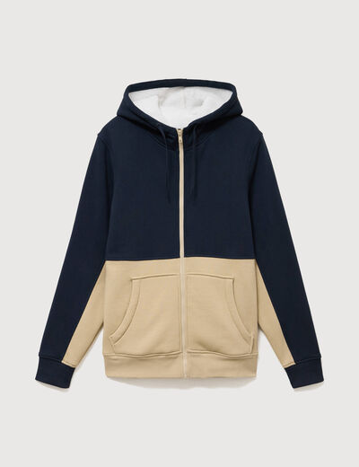 Sweat droit sherpa &agrave; capuche bleu marine homme