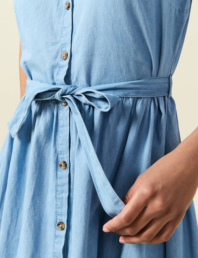 Robe longue trapèze jean denim bleach femme