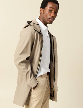 Parka longue droite &agrave; capuche taupe homme