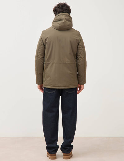 Parka longue droite &agrave; capuche taupe homme