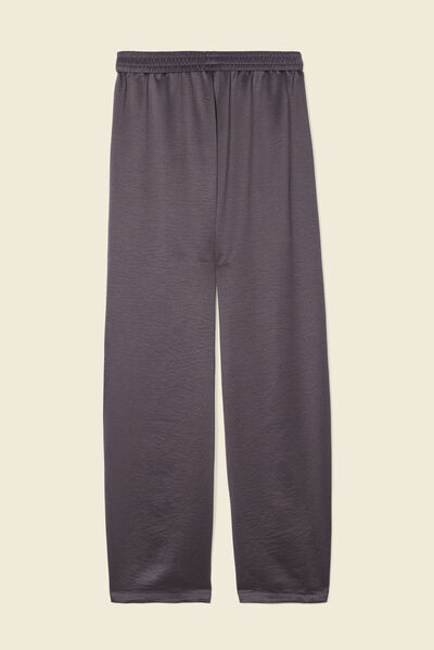 Pantalon large fluide satin gris foncé femme