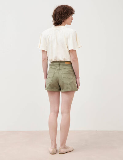 Short mom taille haute vert kaki femme