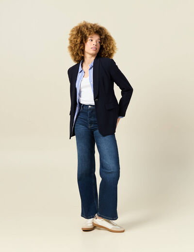Veste blazer col châle bleu marine femme