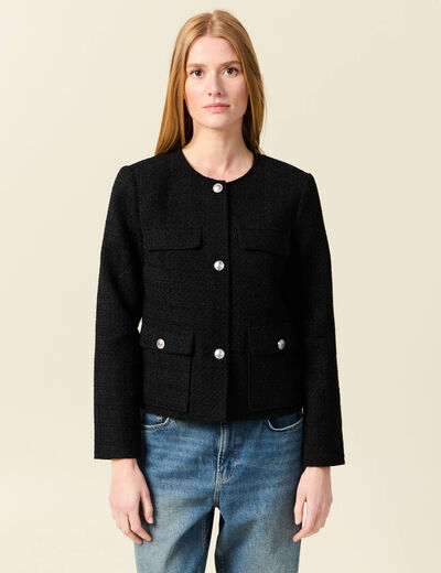 Veste manches longues en tweed noir femme