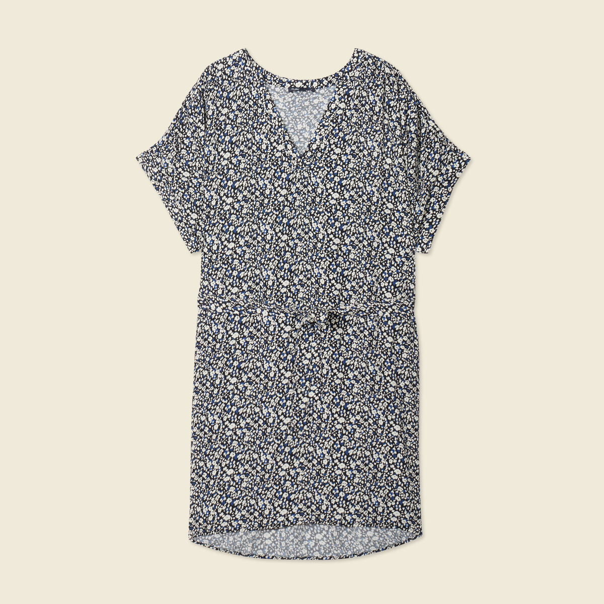Robe droite fluide ceinturée bleu femme
