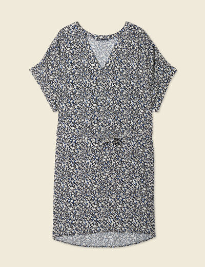 Robe droite fluide ceinturée bleu femme