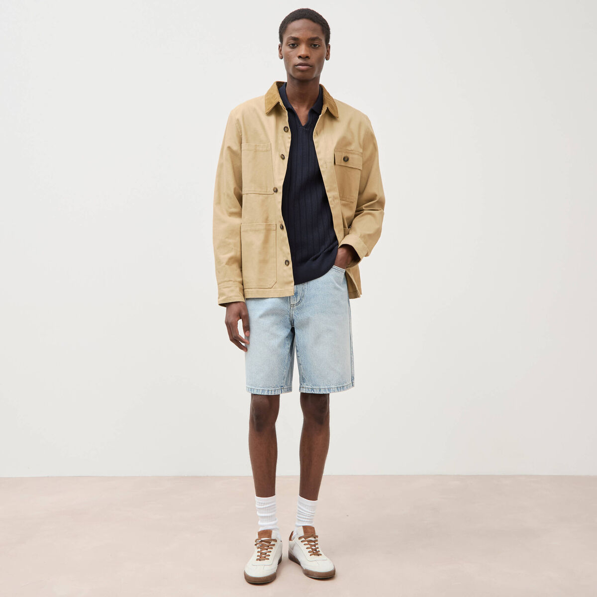 Bermuda en jean coton denim bleach homme