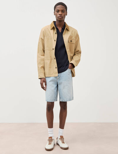 Bermuda en jean coton denim bleach homme