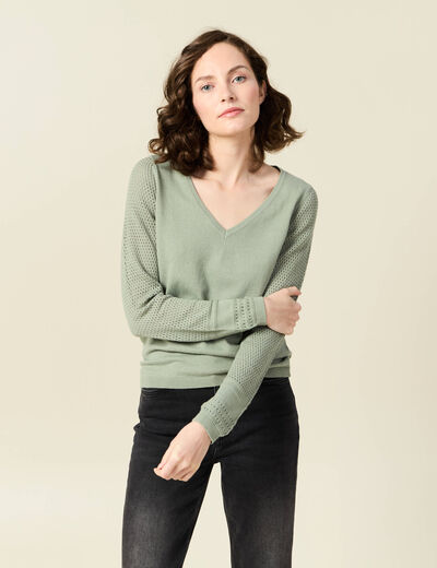 Pull à manches longues vert kaki femme