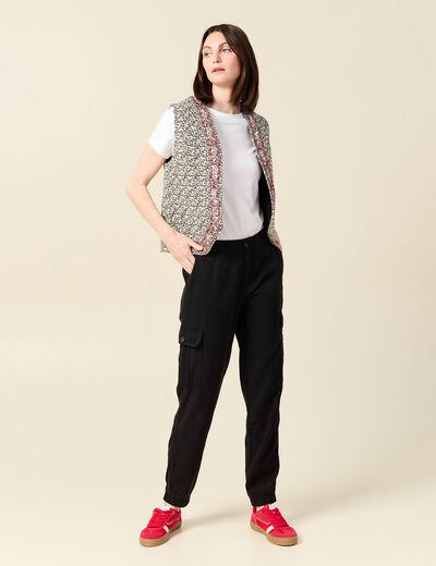 Pantalon battle 7/8&egrave;me taille standard noir femme