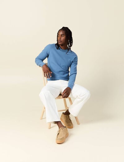 Pull fin col rond manches longues bleu gris homme