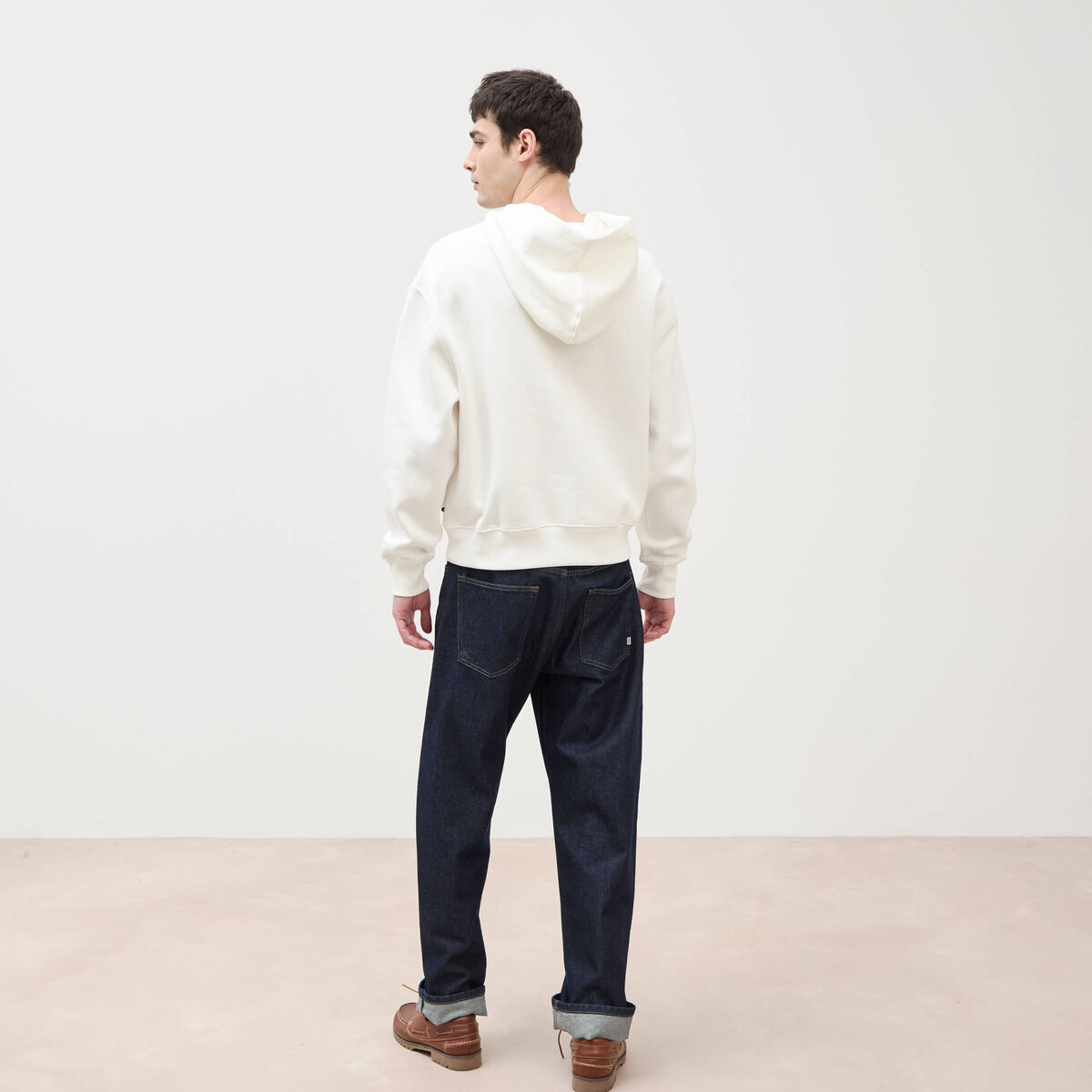 Sweat &agrave; capuche manches longues ecru homme