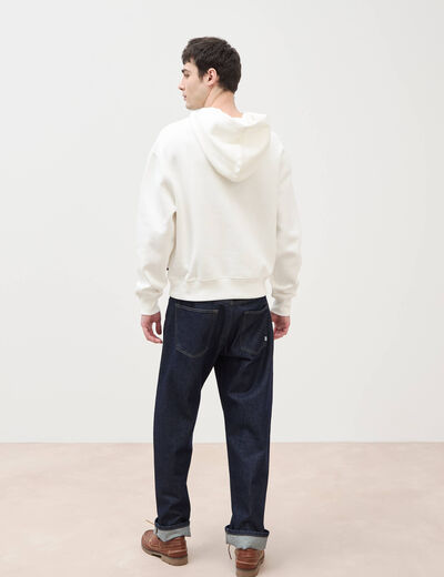 Sweat &agrave; capuche manches longues ecru homme