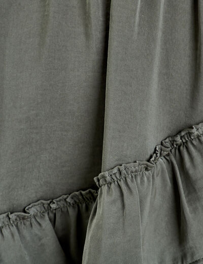 Jupe droite volantée vert kaki femme