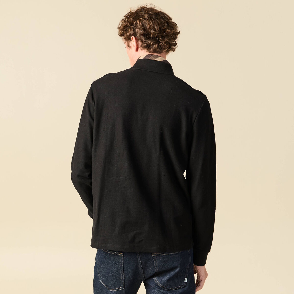 Polo manches longues en coton noir homme