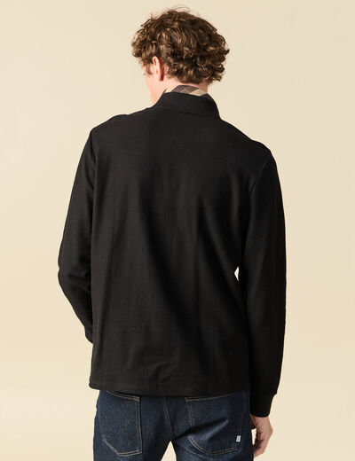 Polo manches longues en coton noir homme
