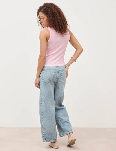 D&eacute;bardeur col v bretelles dentelle rose clair femme