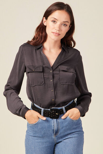 Chemise manches longues gris foncé femme
