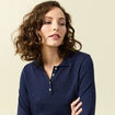 Pull ajouré manches longues en coton bleu marine femme