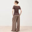 T-shirt ajust&eacute; manches courtes marron femme