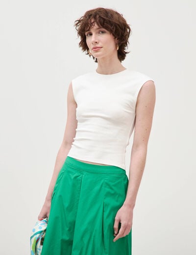 T-shirt ajust&eacute; col rond manches courtes blanc femme