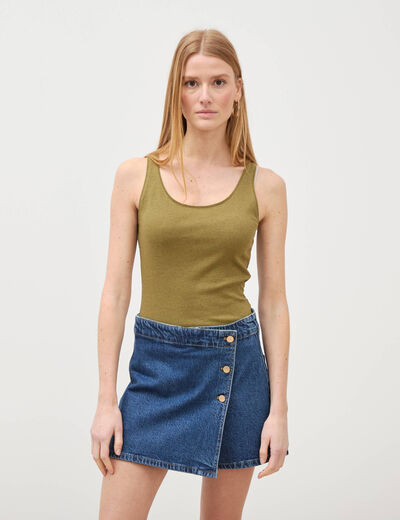 D&eacute;bardeur cintr&eacute; d&eacute;collet&eacute; sans manches vert kaki femme