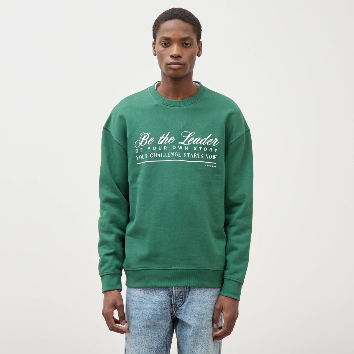 Sweat manches longues en coton vert homme