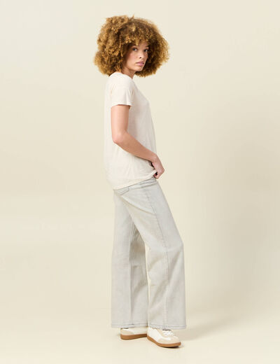 T-shirt manches courtes brillant creme femme