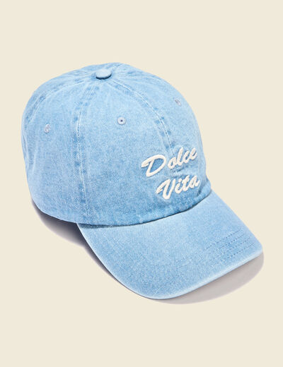 Casquette brodée en jean denim bleach femme