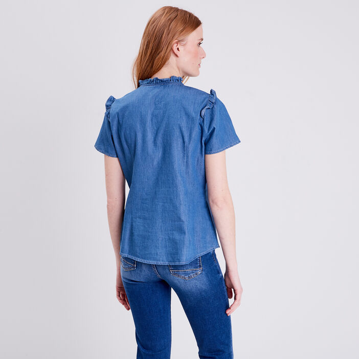 Chemise manches courtes jean denim used femme
