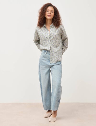 Jeans barrel taille haute 7/8&egrave;me denim bleach femme