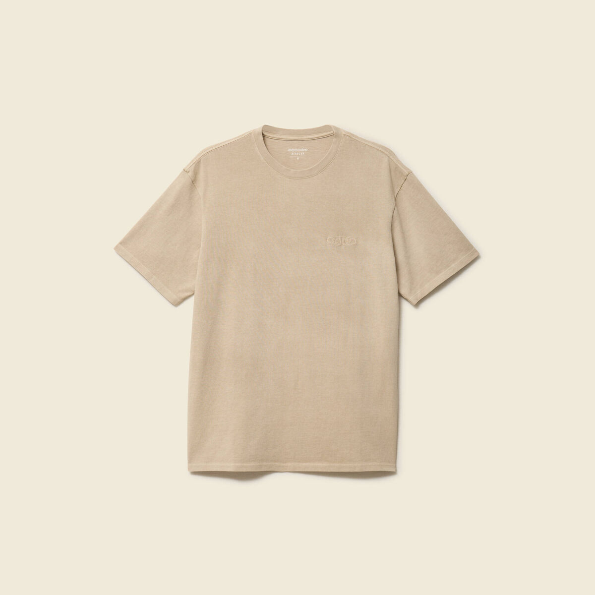 T-shirt ample col rond broderie coton beige homme