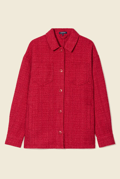 Veste surchemise boutonnée rouge foncé femme