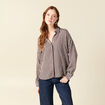 Chemise boyfriend courte manches longues marron fonc&eacute; femme