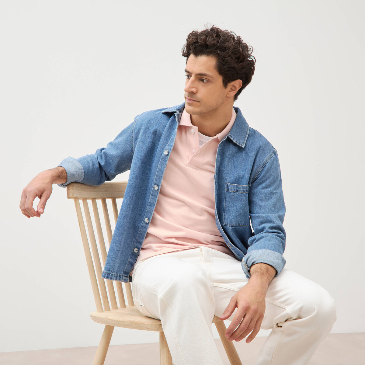 Chemise manches longues en jeans denim bleach homme