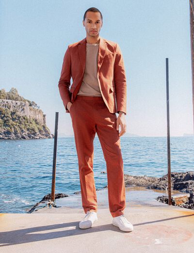 Veste blazer cintré marron cognac homme