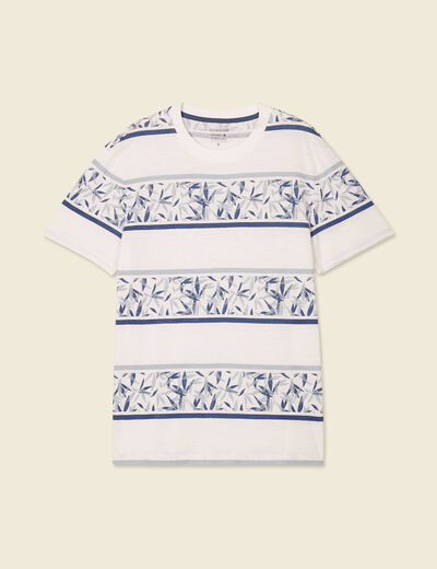 T-shirt ray&eacute; col rond manches courtes bleu homme