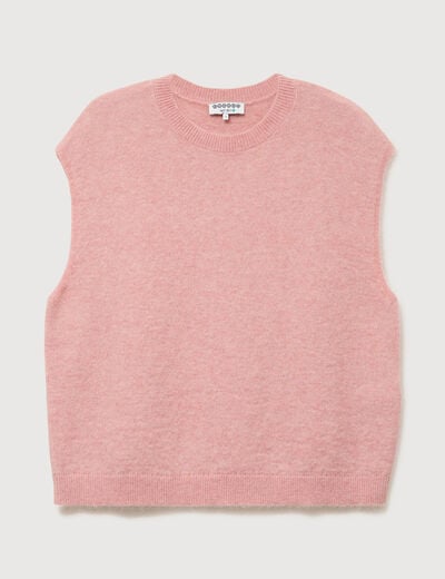 Pull droit court sans manches col rond rose pastel femme