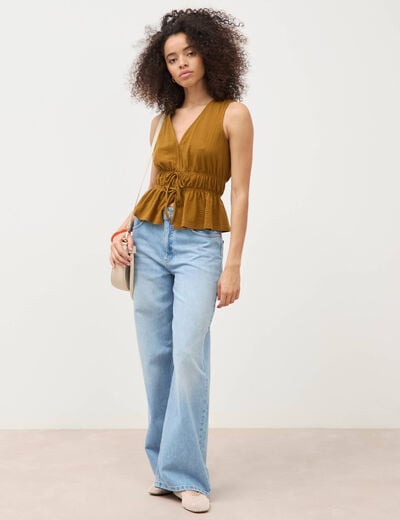D&eacute;bardeur col v n&oelig;uds en coton vert olive femme