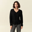 Pull manches longues col en V noir femme