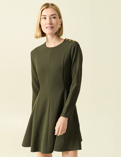 Robe fluide manches longues col rond vert kaki femme