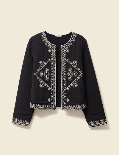 Veste droite brodée noir femme