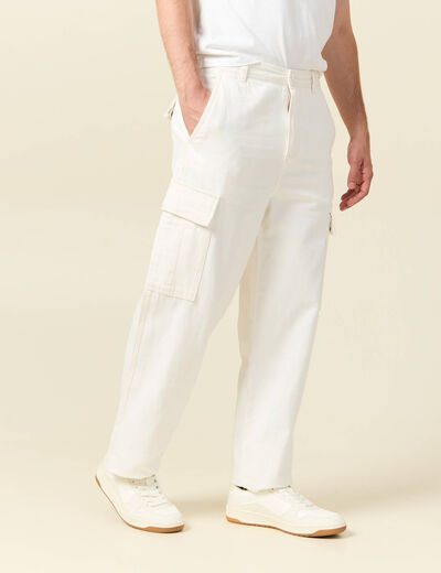 Pantalon cargo large longueur 32 ecru homme