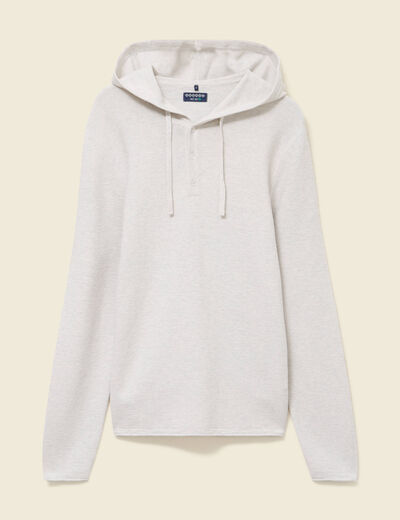 Pull fin en coton &agrave; capuche ecru homme