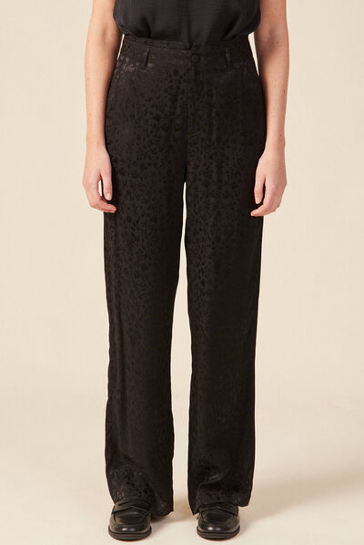 Pantalon large satin noir femme