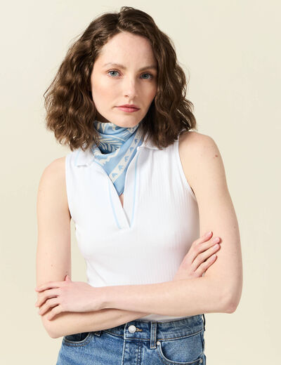 Polo sans manches blanc femme