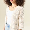 Gilet manches 3/4 ajouré ecru femme