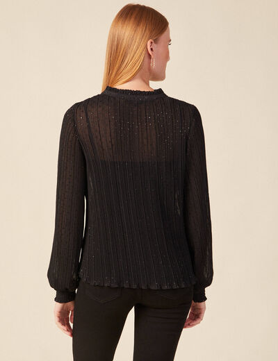 Blouse manches longues plissée noir femme