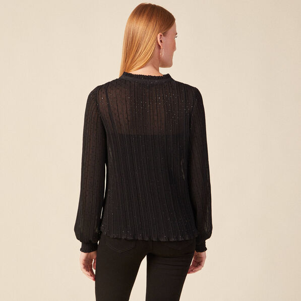 Blouse manches longues plissée noir femme